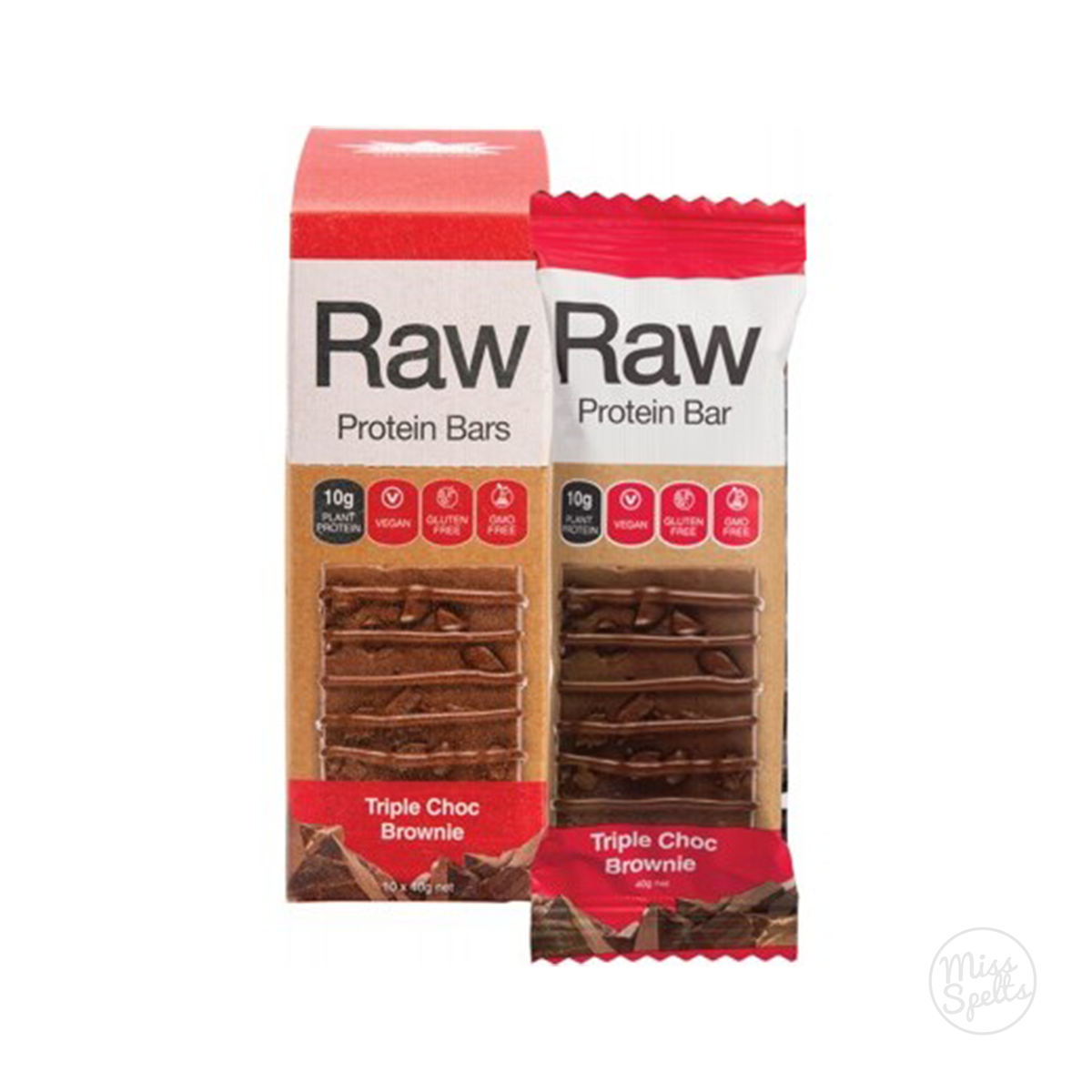 Amazonia Raw Protein Bar Triple Choc Brownie 40g Miss Spelt's Organics
